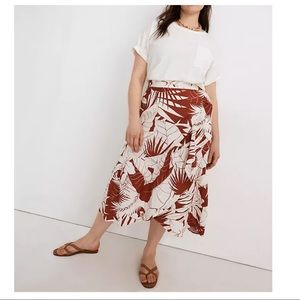 Madewell 2021 Linen Viscose Tropical Ruffle Wrap Midi Skirt Size 16